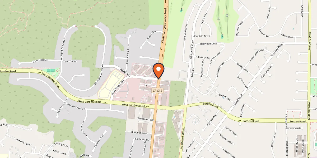 Map showing Lamb Screen Printing on North Twin Oaks Valley Road in San Marcos.