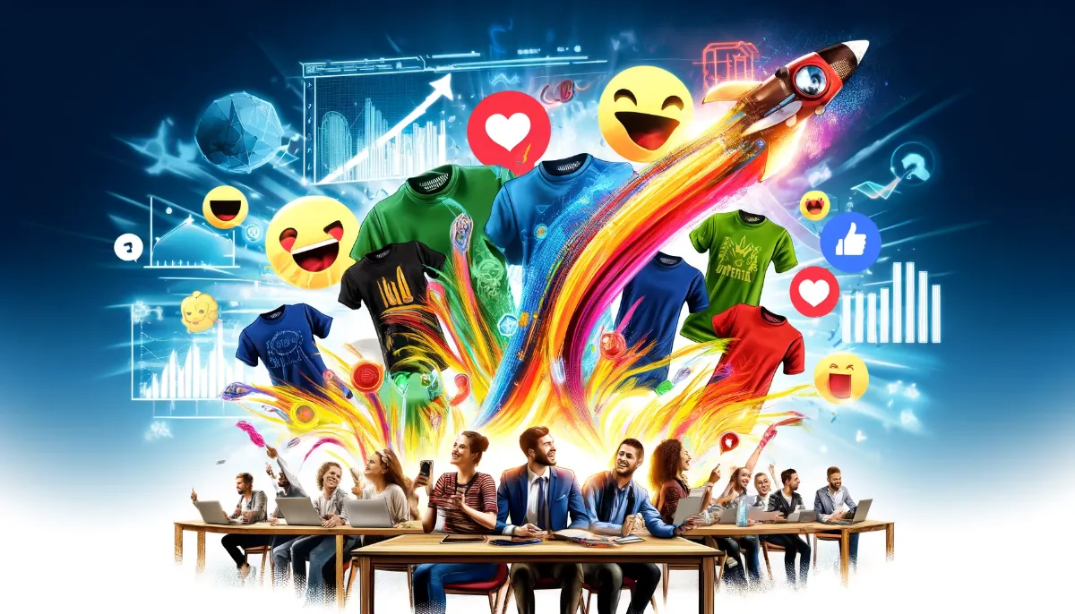 A dynamic digital collage of a diverse group of people in a classroom setting with colorful, imaginative elements representing creativity and technology emanating from the center.