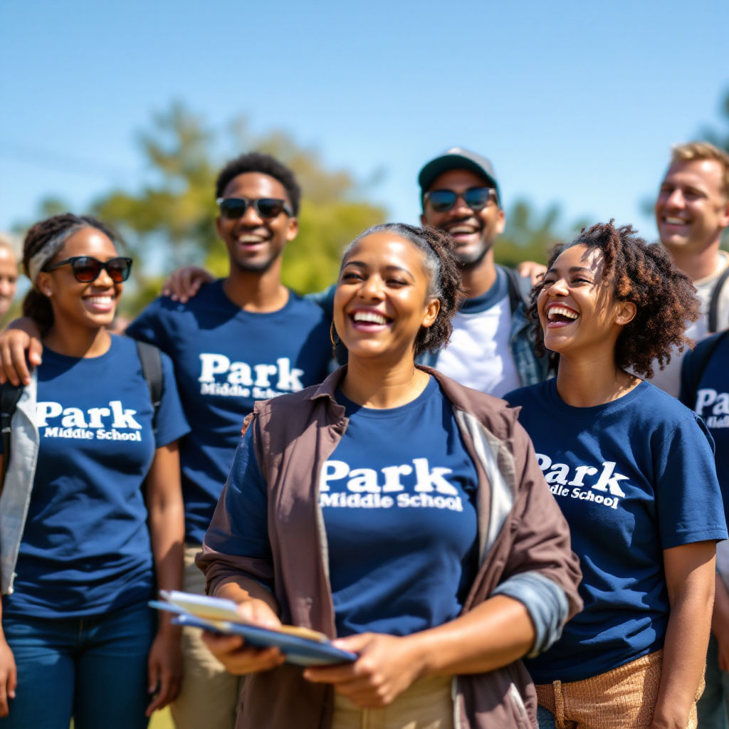 Friends having fun in matching t-shirts
