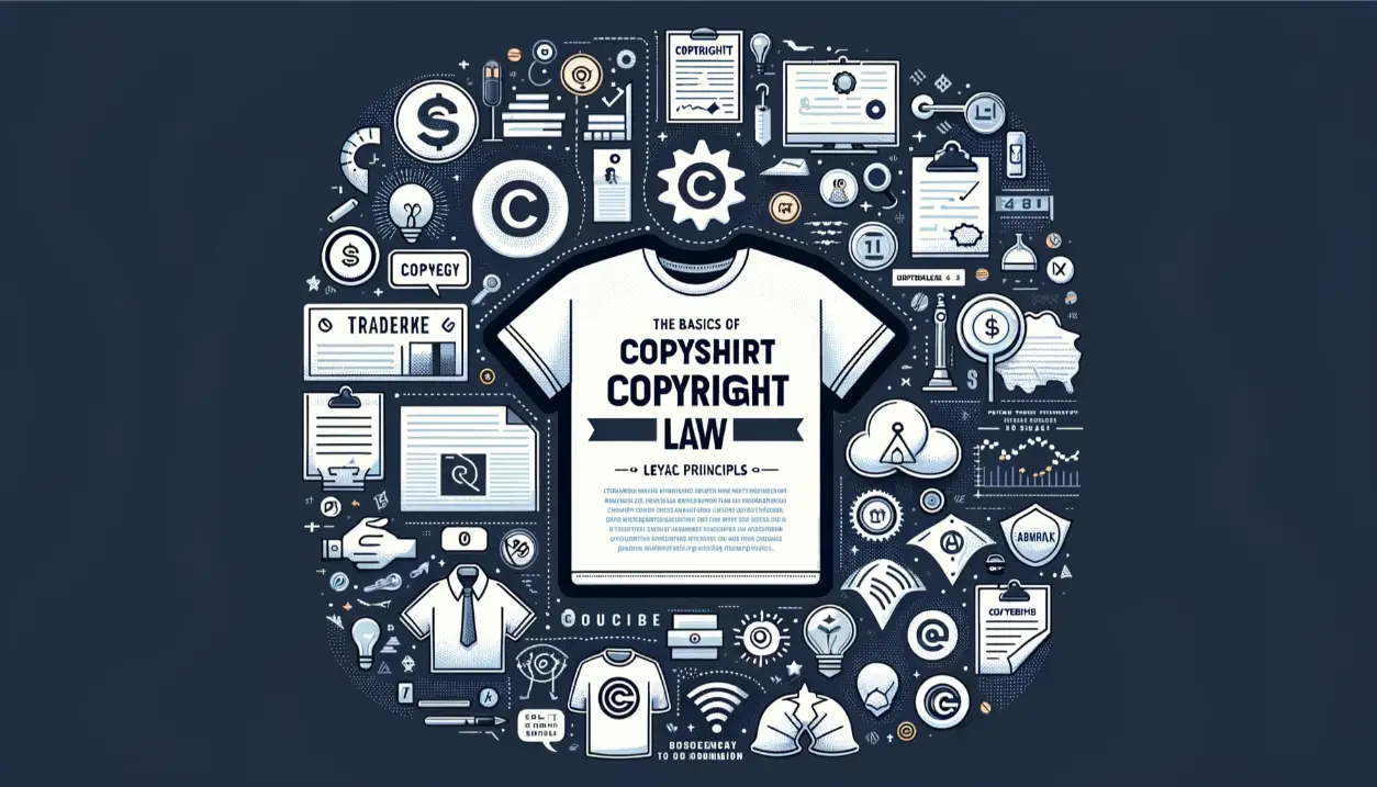 An infographic presentation on the basics of copyright law, featuring related icons and documents in a monochromatic scheme.